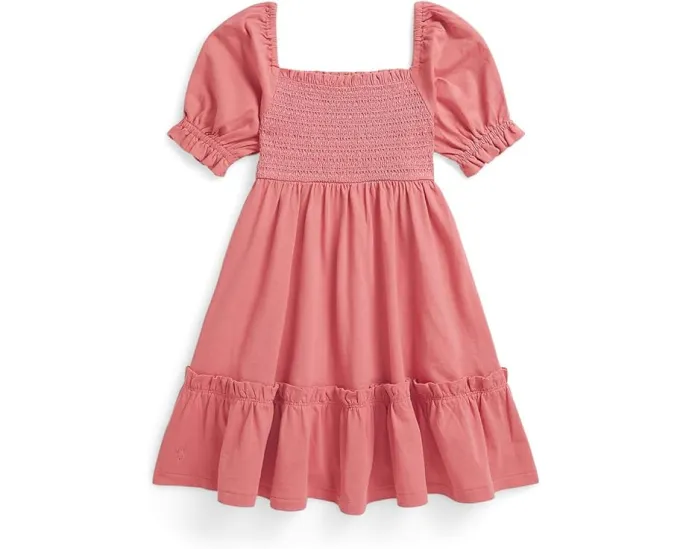 Платье из хлопкового джерси со сборками Polo Ralph Lauren Kids для малышей