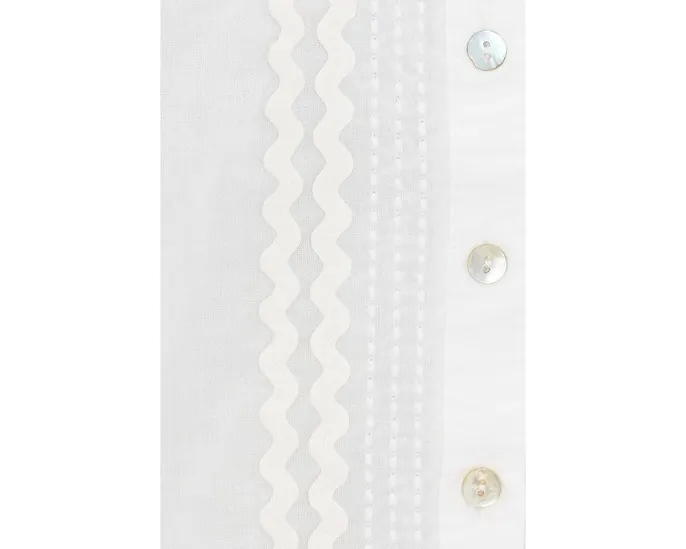 3/4 Sleeve Button Front Woven Top With Embroidery