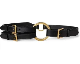 Кожаный ремень Lauren Ralph Lauren с тремя полосками и кольцом