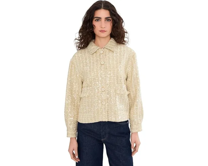 Жакет из твида с длинным рукавом и застежкой на пуговицы с пайетками Vince Camuto