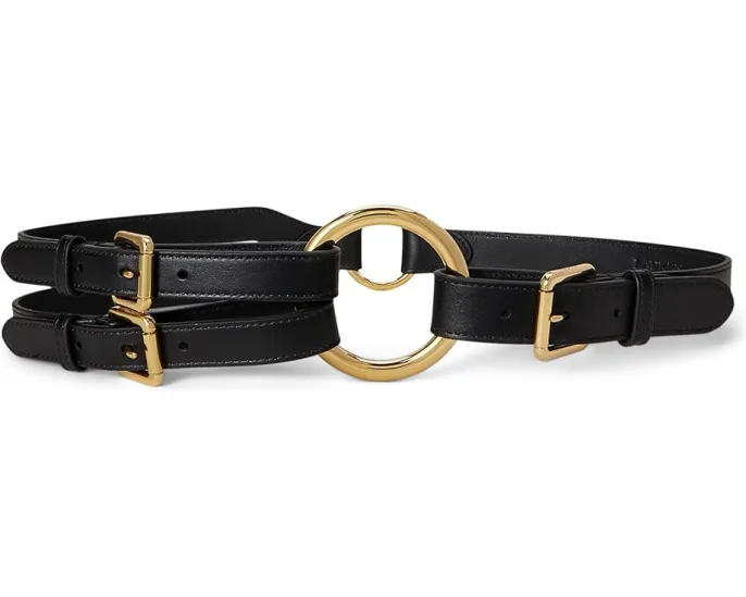 Кожаный ремень Lauren Ralph Lauren с тремя полосками и кольцом