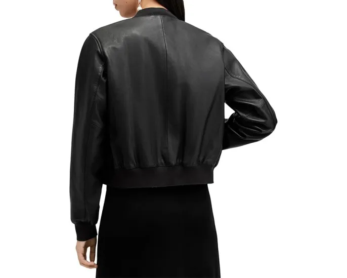 Косуха AllSaints Orten Bomber из овечьей кожи с диагональными карманами