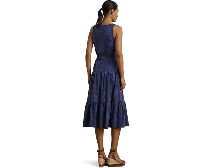 Lauren Ralph Lauren платье с поясом и ярусами из джерси с принтом