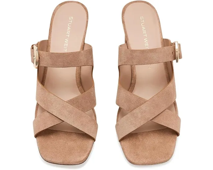Сланцы Stuart Weitzman Sai Slides 50 на устойчивом каблуке с квадратным носком