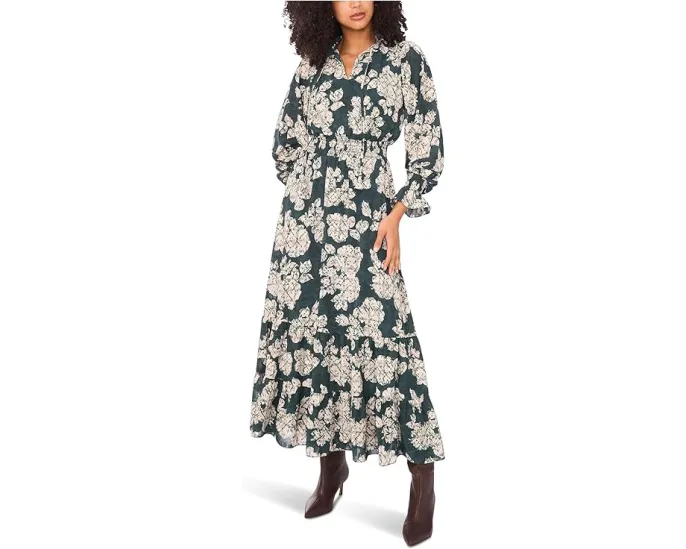 Платье макси Vince Camuto с длинным рукавом и ярусной оборкой