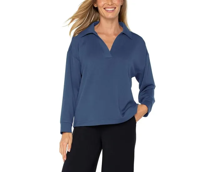 Свитер Liverpool Los Angeles с V-образным вырезом и воротником из плюшевой ткани