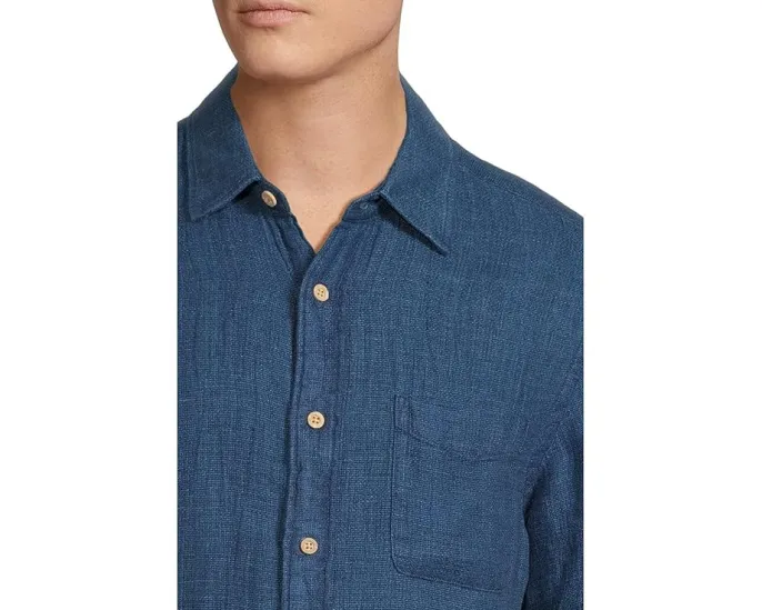 Рубашка Faherty Short Sleeve Palma Linen Shirt из 100% льна с накладным карманом