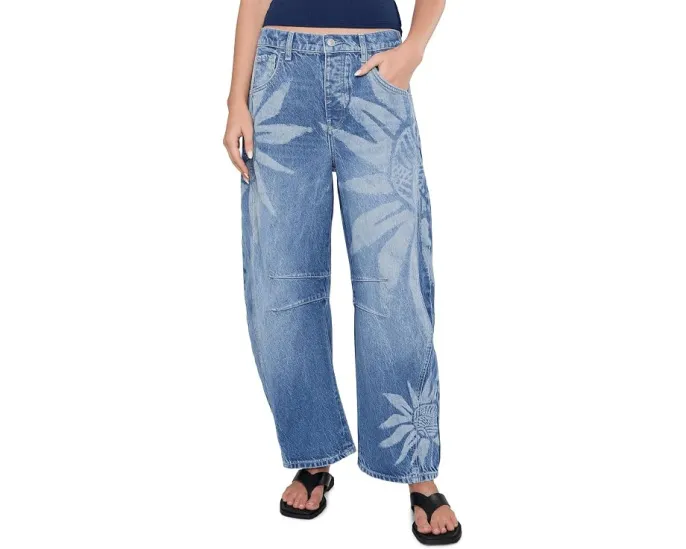 Джинсы Free People Good Luck Printed Barrel с расклешенным силуэтом
