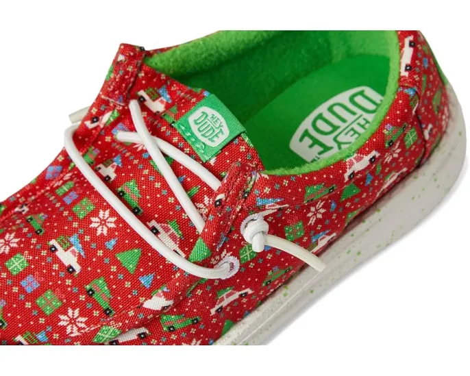 Кроссовки Wally Holiday Sweater от Hey Dude Kids с праздничным принтом и эластичными шнурками