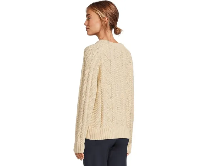 Хлопковый свитер Fisherman Crewneck Signature L.L.Bean бежевого цвета