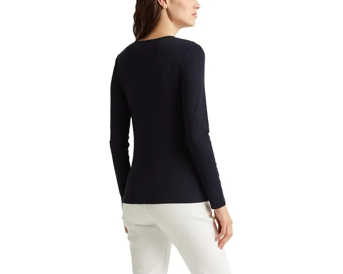 Хлопковый топ Lauren Ralph Lauren с длинным рукавом и круглым вырезом
