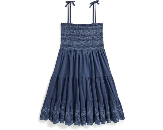 Smocked Eyelet Cotton Jersey Dress (Big Kid)