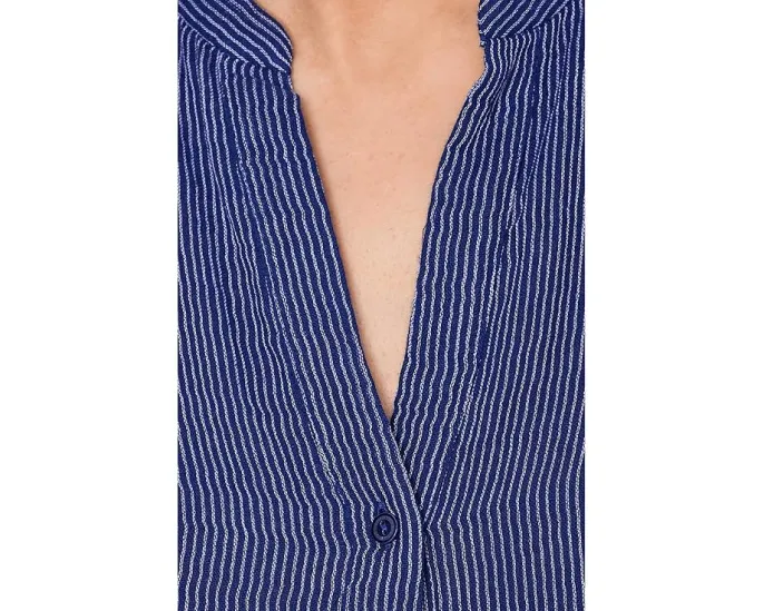 Полосатая хлопковая рубашка с мандариновым воротником Eileen Fisher