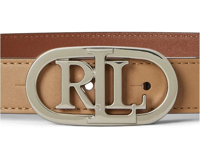 Двусторонний узкий кожаный ремень Lauren Ralph Lauren с овальной пряжкой