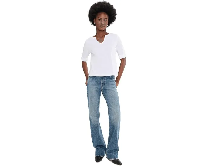 Топ Lilla P Rib Trim с разрезом на горловине и короткими рукавами