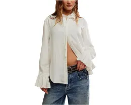 Шелковистая блуза Free People Mary Lou с воланами на рукавах и контрастным кружевом