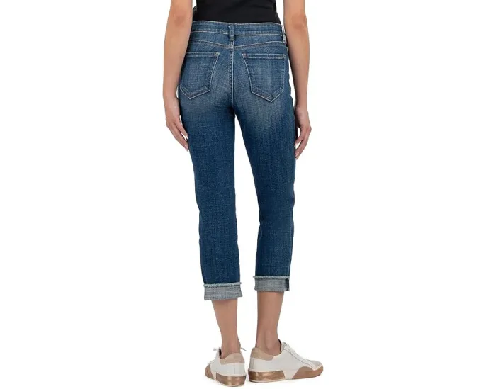 Джинсы KUT from the Kloth Amy укороченные прямые с подвернутым потертым краем