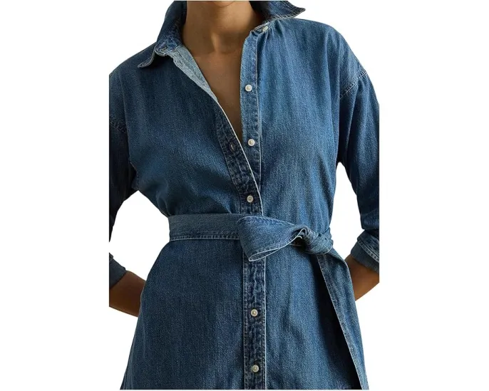 Джинсовое платье-рубашка Belted Denim Tiered с поясом Lauren Ralph Lauren