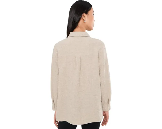 Рубашка Eileen Fisher Petite из органического хлопка двойного переплетения с классическим воротником