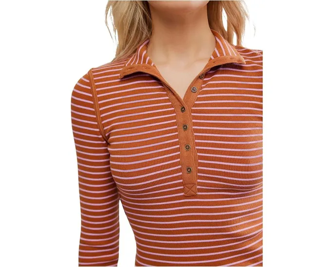 Хенли Free People Lake в полоску с широким воротником и планкой на пуговицах