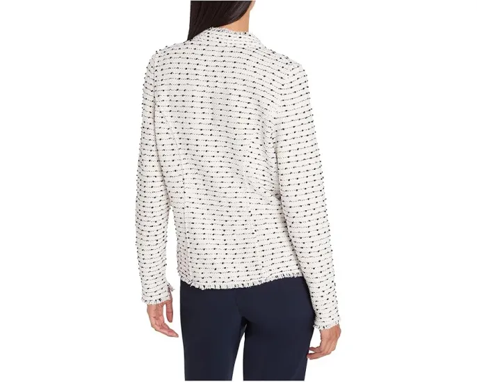 Жакет NIC+ZOE Nep Weave Military Fringe Mix Knit с вязаным узором
