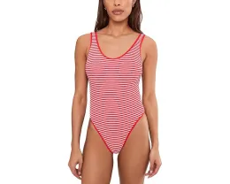 Купальник цельный Seafolly Club House Retro в полоску с контрастной окантовкой