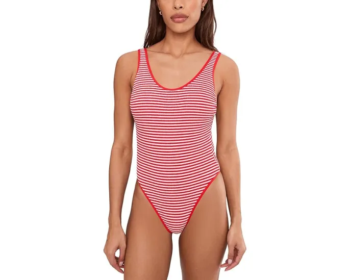 Купальник цельный Seafolly Club House Retro в полоску с контрастной окантовкой