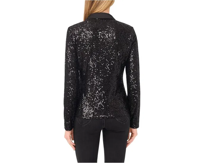 Топ CeCe с длинным рукавом в поло с пайетками