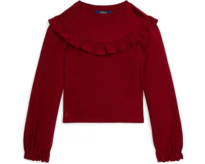 Топ Polo Ralph Lauren Kids с рюшами из хлопка и модала для детей старшего возраста