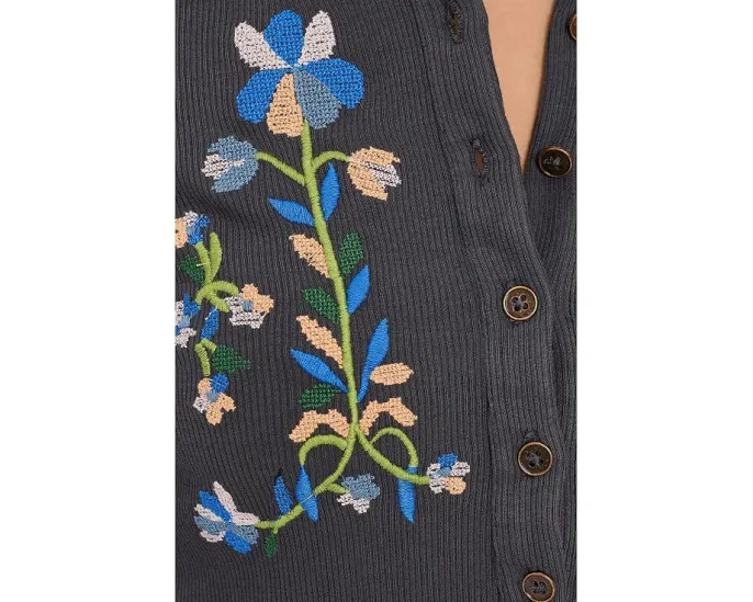 Блуза Fleur Embroidered Cuff Henley от Free People с вышивкой