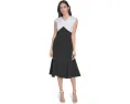 Платье Calvin Klein Scuba Color Block трапеция с V-образным вырезом и короткими рукавами