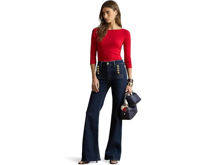 Футболка Rib-Knit Cotton-Blend Boatneck с ребристой вязкой Lauren Ralph Lauren