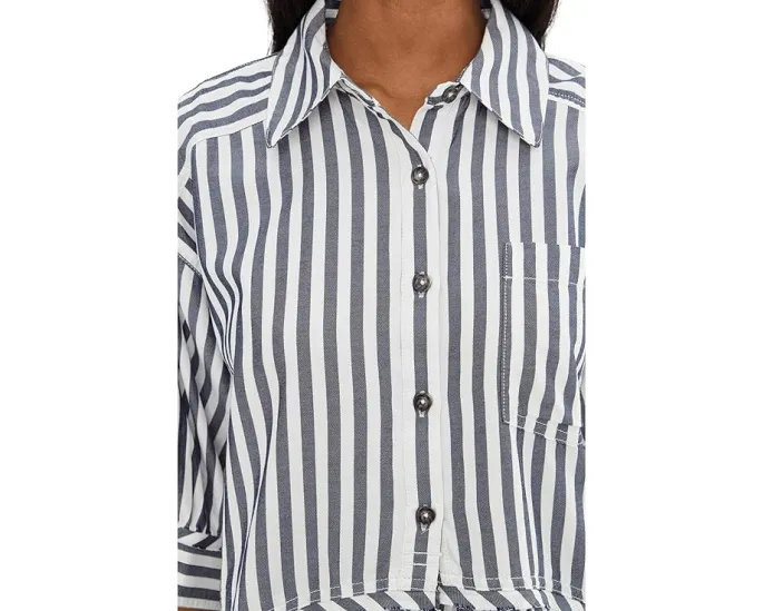 Рубашка Free People We The Free Bailey в полоску с рюшами на подоле