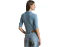 Вязаное поло с рукавом три четверти и ребристой текстурой от Lauren Ralph Lauren синее