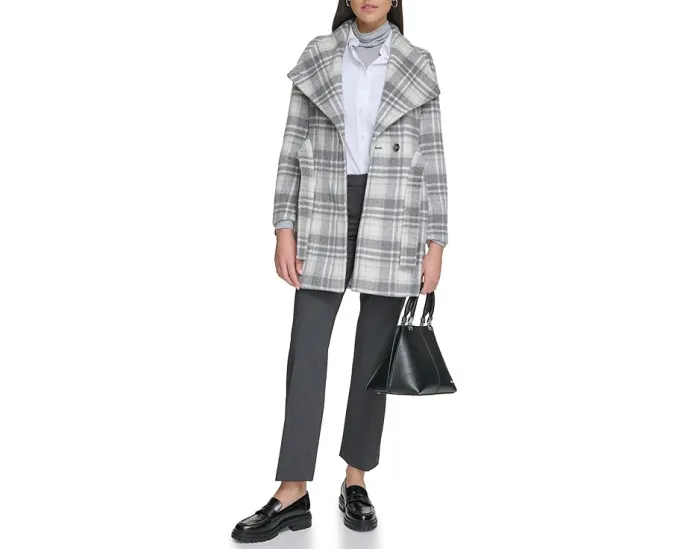 Шерстяное пальто Calvin Klein с поясом и воротником шалью