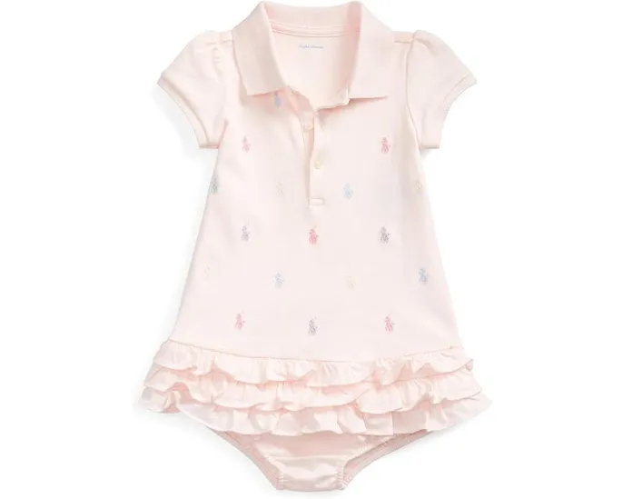 Polo Ralph Lauren Kids Платье для девочки с рюшами и комплектом блумеров