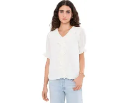 Топ CeCe Ruffled Pintuck Elbow Sleeve с рюшами и V-вырезом