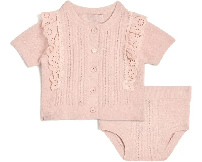 Детский комплект Barefoot Dreams Kids CozyChic Ultra Lite с оборкой из хлопкового гипюра