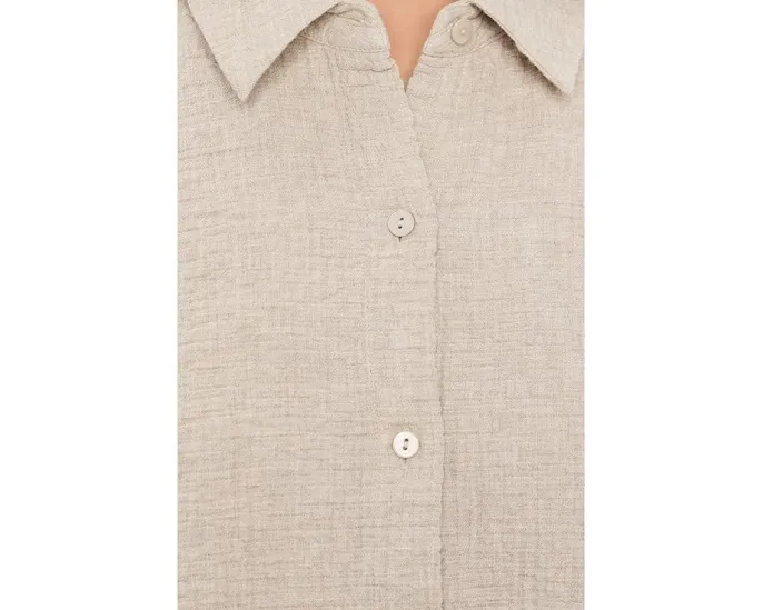 Рубашка Eileen Fisher Petite из органического хлопка двойного переплетения с классическим воротником