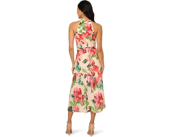 Платье Adrianna Papell миди с бретелью-хомут и воланами