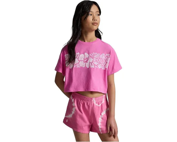 Floral-Print Logo Cotton Boxy Tee (Big Kid)