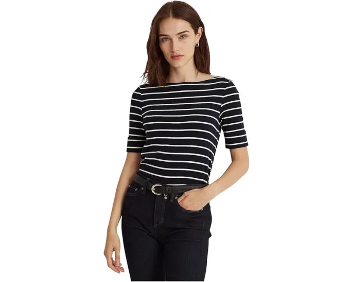 Полосатый топ Lauren Ralph Lauren с лодочкой и рукавом три четверти
