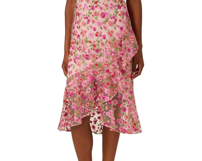 Платье Adrianna Papell миди с бретелью-хомут и цветочной вышивкой