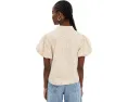 Collared Eyelet Embroidery Bubble Sleeve Top