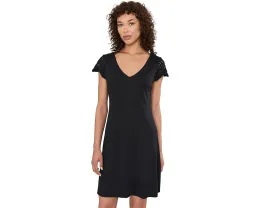 Tommy Bahama платье короткое Darcy Crochet Sleeve из черного плотного трикотажа с кружевными рукавами