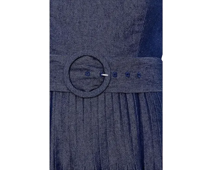 Джинсовое миди платье Pintucked Denim Midi Adrianna Papell с квадратным вырезом