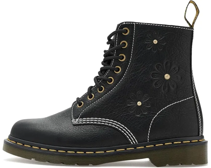 Ботинки Dr. Martens 1460 Pascal Flower с цветочным принтом и желтой строчкой