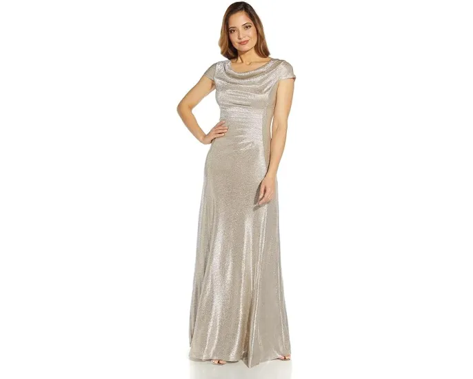 Вечернее платье Adrianna Papell Metallic Knit с драпированным вырезом