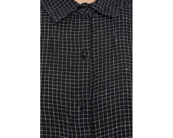 Рубашка с классическим воротником из органического льна Grid от Eileen Fisher