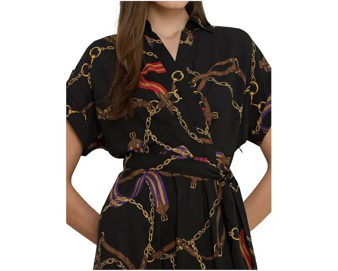Платье Lauren Ralph Lauren Petite из крепа с поясом и принтом под ремни